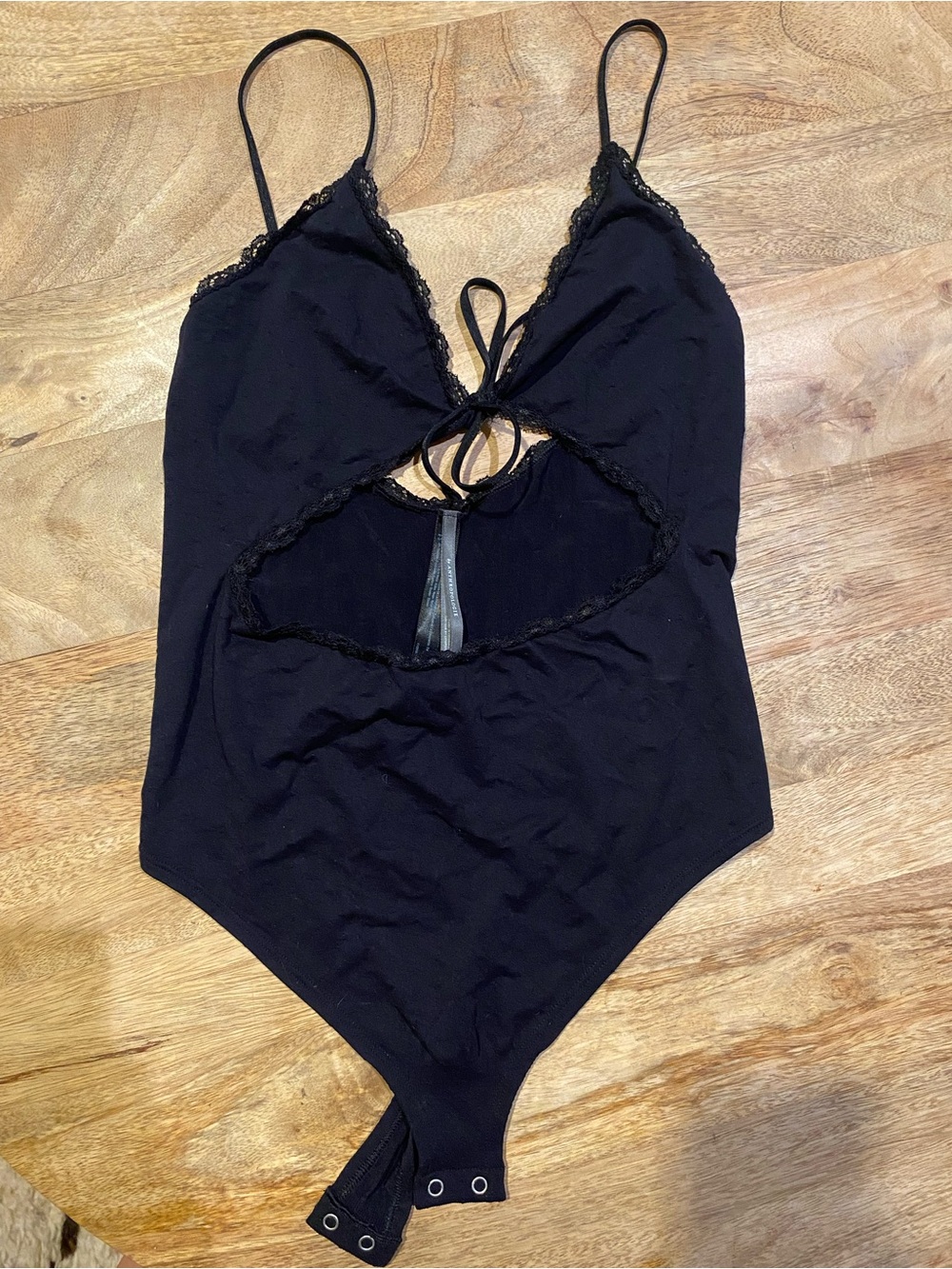 Anthropologie Black Lace-Trim Spaghetti Strap Bodysuit